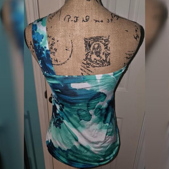 ​Y2K Charlotte Russe Blue Green Floral One Shoulder Ring Top - Picture 3 of 4